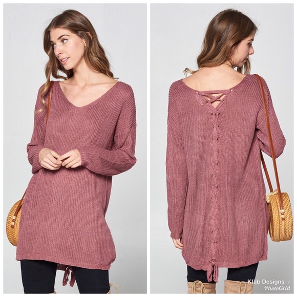 🛍LAST 1! Mauve Lace Up Back Sweater! - Picture 2 of 8